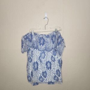 Lane Bryant Cami Top Womens 18/20 White Blue Floral Ruffle Polyester Pullover